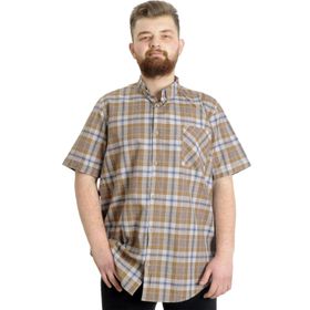Mode XL 23301 Kahverengi Ekose Kısa Kollu Erkek Gömlek