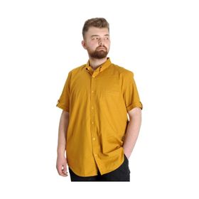 Mode XL 23302 Hardal Gabardin Kısa Kol Tek Cep Erkek Gömlek
