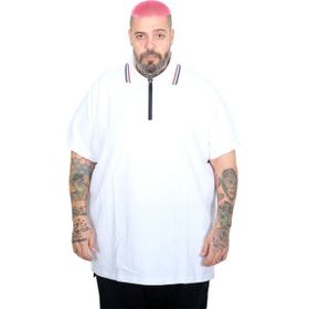 Mode XL 25319 Beyaz Fermuarlı Polo Yaka Erkek T-shirt