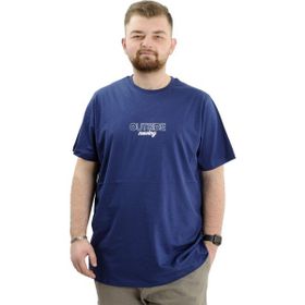 Mode XL U24041 İndigo Bisiklet Yaka Baskılı Erkek T-shirt