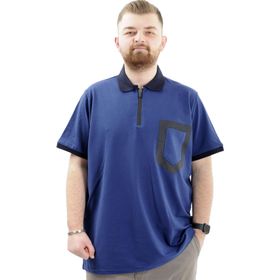 Mode XL U24325 İndigo Polo Yaka Fermuarlı Erkek T-shirt