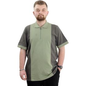Mode XL U24327 Çağla Renk Bloklu Polo Yaka Erkek T-shirt