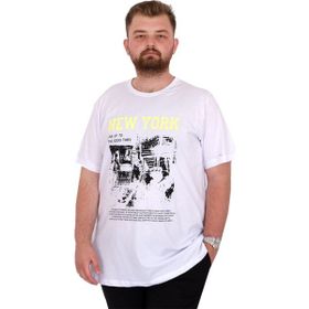 Mode XL U25036 New York Beyaz Bisiklet Yaka Erkek T-shirt