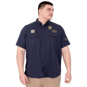 Mode XL U25601 Lacivert Çift Cep Kapaklı Gabardin Erkek Gömlek