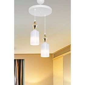 Modelight Axes Beyaz Karo Gold 2'li Opal Camli Avize