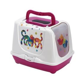 Moderna Trendy Friends Fuşya 57 cm Desenli Kapalı Kedi Tuvaleti