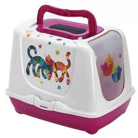 Moderna Trendy Friends Fuşya 57 cm Desenli Kapalı Kedi Tuvaleti
