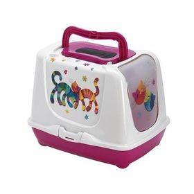Moderna Trendy Friends Fuşya 57 cm Desenli Kapalı Kedi Tuvaleti