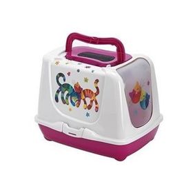 Moderna Trendy Friends Fuşya 57 cm Desenli Kapalı Kedi Tuvaleti