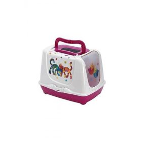 Moderna Trendy Friends Fuşya 57 cm Desenli Kapalı Kedi Tuvaleti