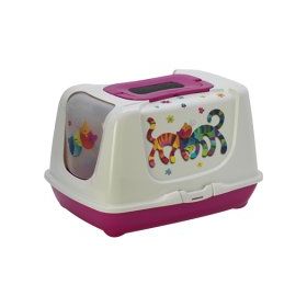Moderna Trendy Friends Fuşya 57 cm Desenli Kapalı Kedi Tuvaleti