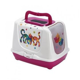 Moderna Trendy Friends Fuşya 57 cm Desenli Kapalı Kedi Tuvaleti