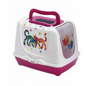 Moderna Trendy Friends Fuşya 57 cm Desenli Kapalı Kedi Tuvaleti
