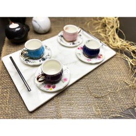 Modestmar 25x40 cm Gümüş Slim Kulp Doğal Mermer Tepsi