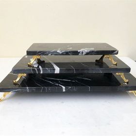 Modestmar Doğal Siyah Mermer 3'lü Set Gold Black Silk Ayak