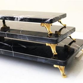 Modestmar Doğal Siyah Mermer 3'lü Set Gold Black Silk Ayak