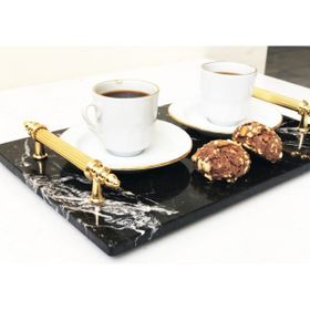 Modestmar Gold Kulp Doğal Siyah Mermer Yuvarlak Tepsi