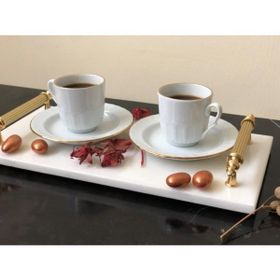 Modestmar Sarı Kulp Calacatta Mermer Doğal Mermer Sunum Tepsisi