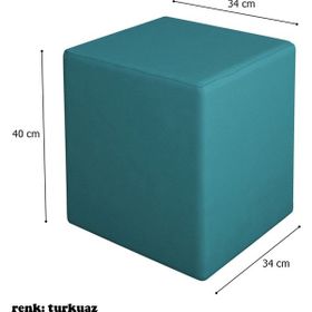 Modilayn Ahşap İskeletli Turkuaz Kare Puf