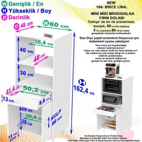 Modilayn Birce Lina M-60x162,4x48 cm Çekmeceli Çok Amaçlı Mutfak Dolabı