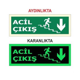 Modülerteknik Fotolümen Levha Acil Çıkış Merdiven 15x30 cm Uyarı Levhası