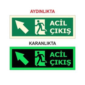 Modülerteknik Fotolümen Levha Acil Çıkış Sol Yukarı 15x30 cm Uyarı Levhası