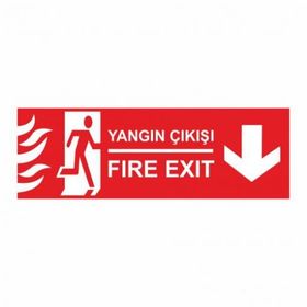 Modülerteknik Yangın Çıkışı Fire Exit Aşağı 10x25 cm Uyarı Levhası