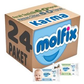 Molfix Ferah Temizlik 12x60 + Hassas Cilt 12x60 Karma Set 24 Paket Islak Mendil