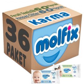 Molfix Ferah Temizlik 18x60 + Hassas Cilt 18x60 Karma Set 36 Paket Islak Mendil