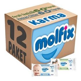 Molfix Ferah Temizlik 6x60 + Hassas Cilt 6x60 Karma Set 12 Paket Islak Mendil