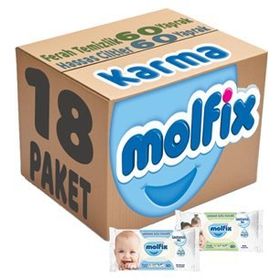 Molfix Ferah Temizlik 9x60 + Hassas Cilt 9x60 Karma Set 18 Paket Islak Mendil