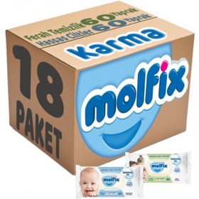 Molfix Ferah Temizlik 9x60 + Hassas Cilt 9x60 Karma Set 18 Paket Islak Mendil