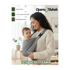 Molmini Lüx Ekstra Güvenli Kilit Sistemli Gri Bebek Taşıyıcı Puset Ana Kucağı Kanguru Sling