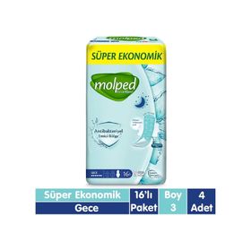 Molped Extra Hijyen Antibakteriyel Gece 4X 16 Adet Hijyenik Ped