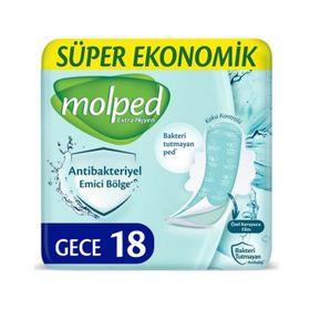 Molped Hijyenik Antibakteriyel Gece 18'li Ped