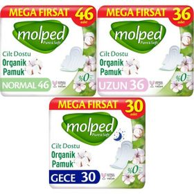 Molped Pure Soft 46 Adet Normal + 36 Adet Uzun + 30 Adet Gece Toplam Hijyenik Ped