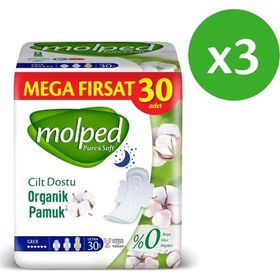 Molped Pure Soft Gece Süper 3x30 Adet Hijyenik Ped