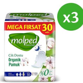 Molped Pure Soft Gece Süper 3x30 Adet Hijyenik Ped