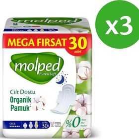 Molped Pure Soft Gece Süper 3x30 Adet Hijyenik Ped