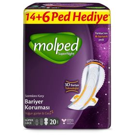 Molped Süper Gece 20 Adet Supernight Dev Ekonomik Ped
