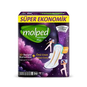Molped Supernight Önü Uzun Süper Gece Plus 14'lü Hijyenik Ped