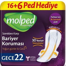 Molped Supernight Süper Gece 22'li Hijyenik Ped
