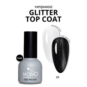 Momo Glitter Top Coat 03 9 ml Hafif Gümüş Sim Kalıcı Oje