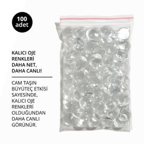 Momo Professional Kalıcı Oval Hafif Yuvarlak Bombeli 100 Adet Oje Kartela İçin Cam Taş