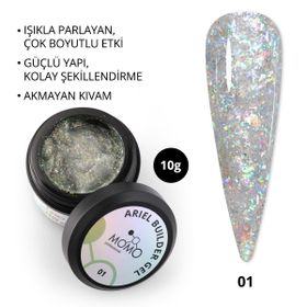 Momo Professional Nail Art No: 01 Şeffaf Holografik Yeşil Sarı Simli 10 gr Protez Tırnak Jeli