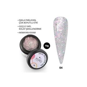 Momo Professional Nail Art No: 04 Şeffaf Holografik Pembe Sarı Simli 10 gr Protez Tırnak Jeli