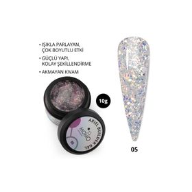Momo Professional Nail Art No: 05 Şeffaf Holografik Pembe Mavi Simli 10 gr Protez Tırnak Jeli
