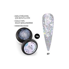 Momo Professional Nail Art No: 07 Şeffaf Holografik Mavi Mor Simli 10 gr Protez Tırnak Jeli