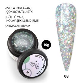 Momo Professional Nail Art No: 08 Şeffaf Holografik Yeşil Lila Simli 10 gr Protez Tırnak Jeli