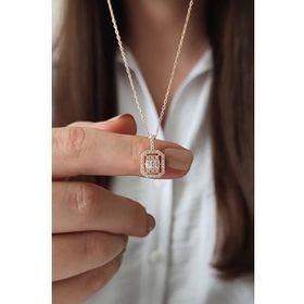 Mona Roza Baget Taşlı Rose Kaplama 925 Ayar Kadın Gümüş Kolye